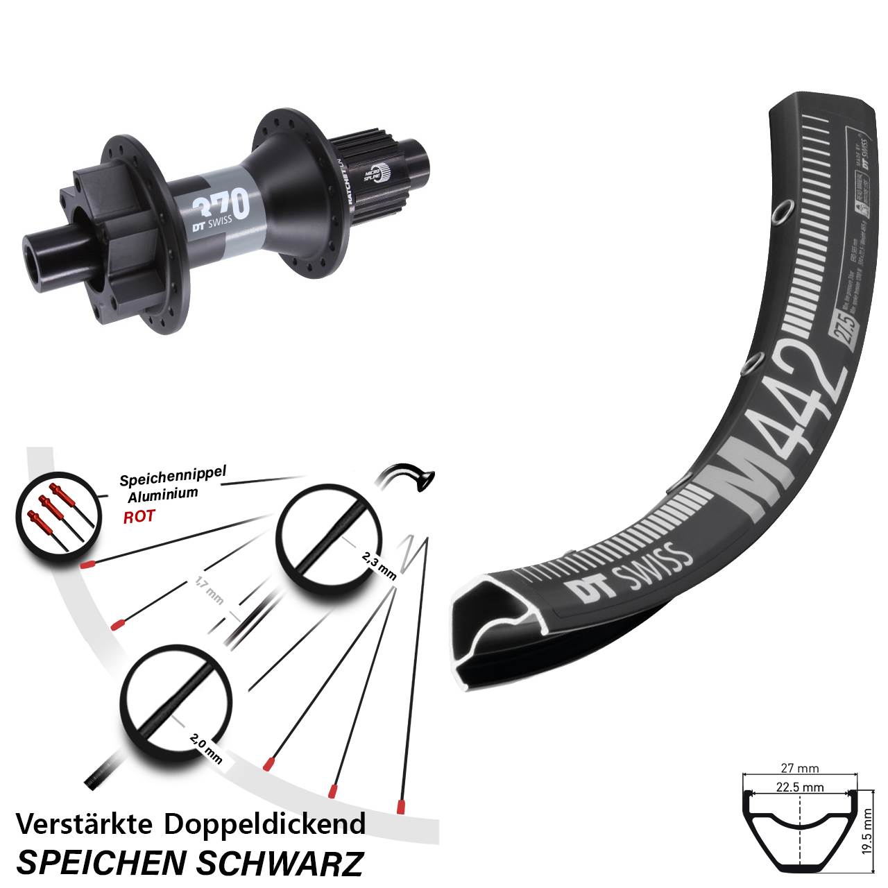 Disc Laufrad 12x148 28-29 Zoll DT Swiss M442-370 Shimano Micro Spline