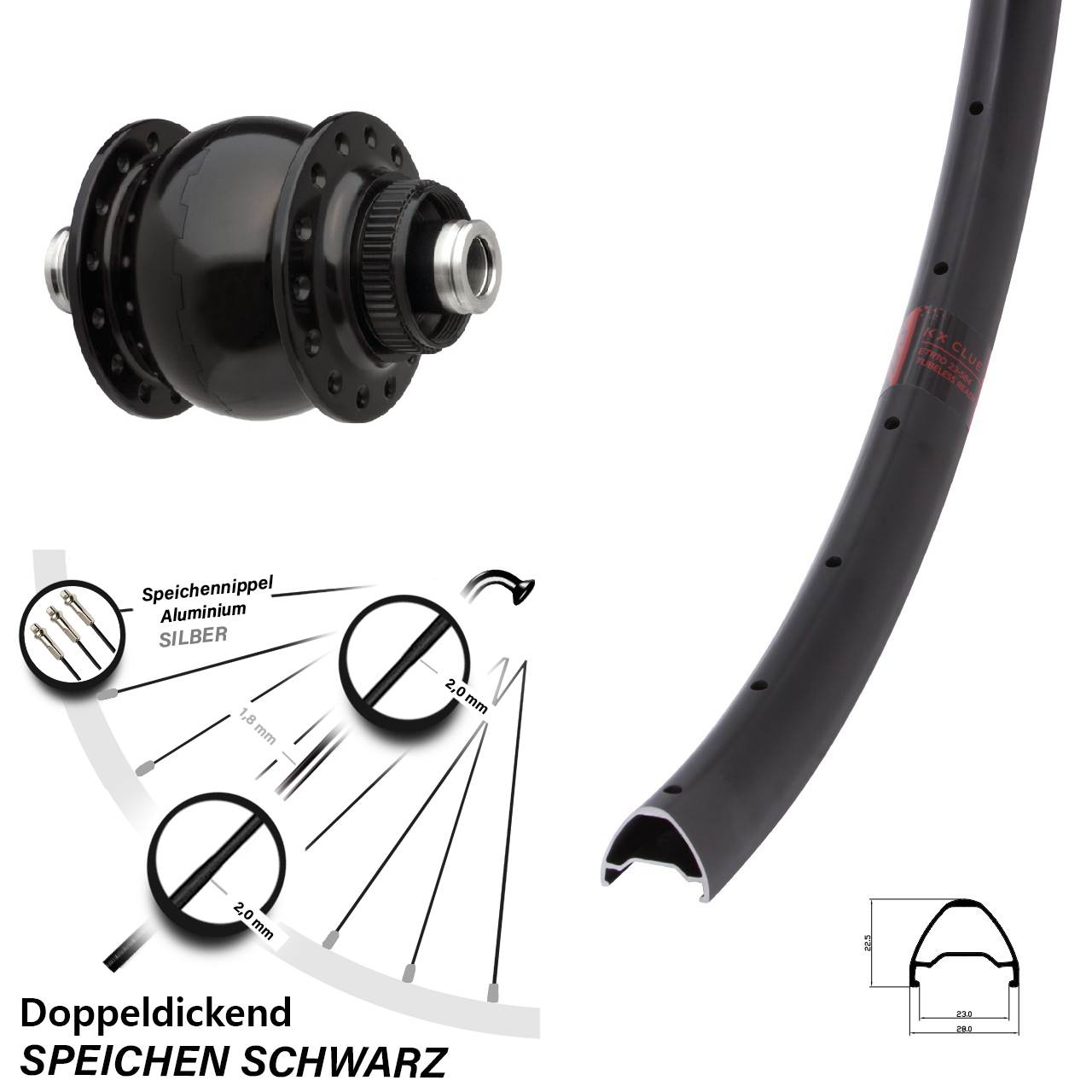 Centerlock Dynamo-Vorderrad 12x100 650B KX Clue SON delux