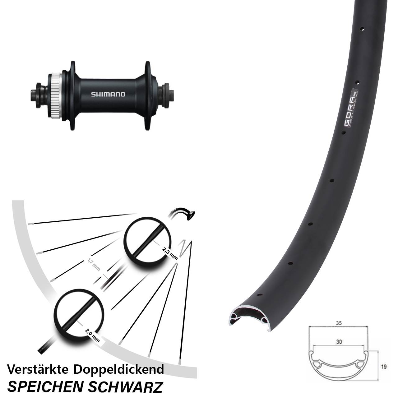 Vorderrad Centerlock für Schnellspanner 29 Zoll Gora 30 Shimano HB-M4050