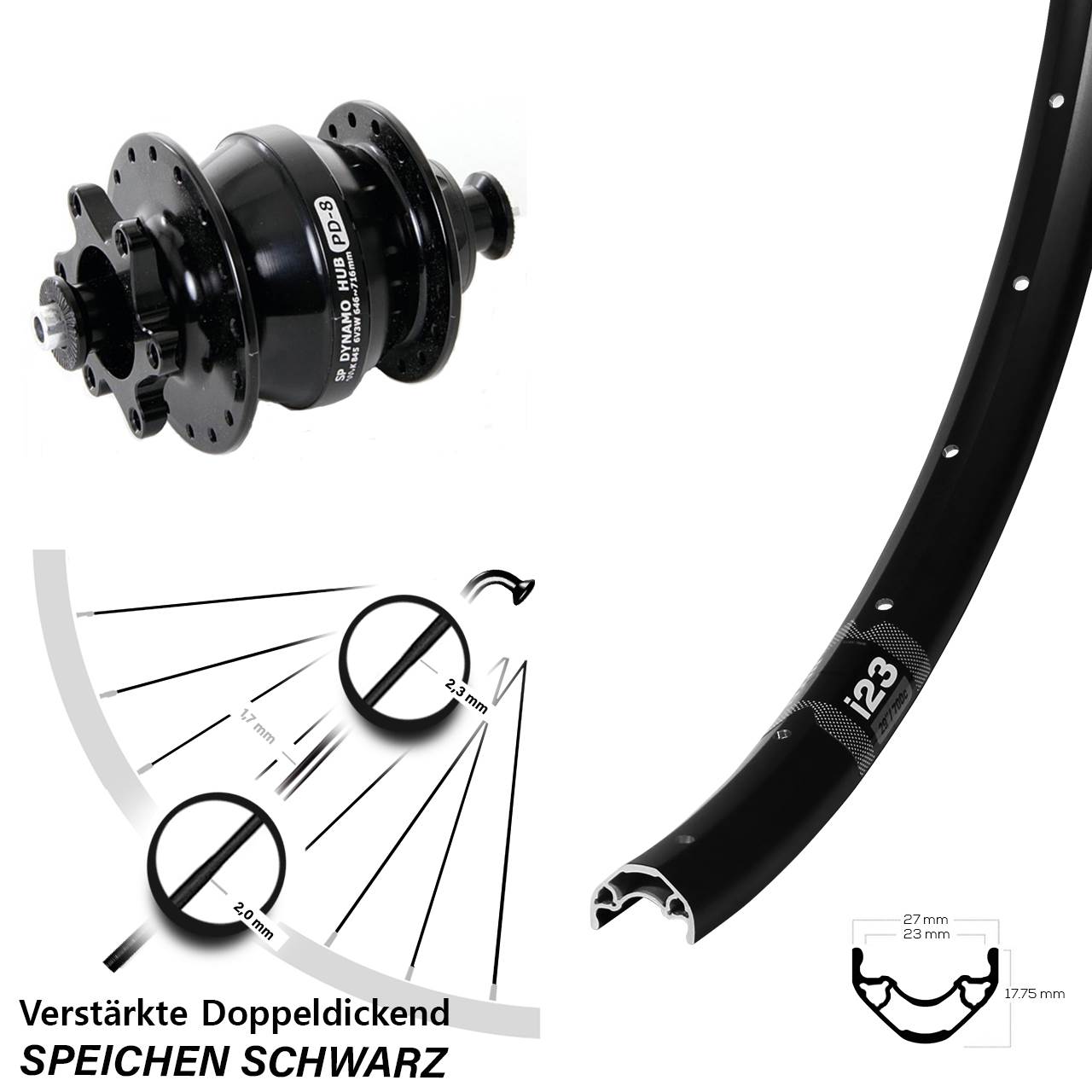 6-Loch Dynamo-Vorderrad 29 Zoll WTB i23 Shutter PD-8 für Schnellspanner
