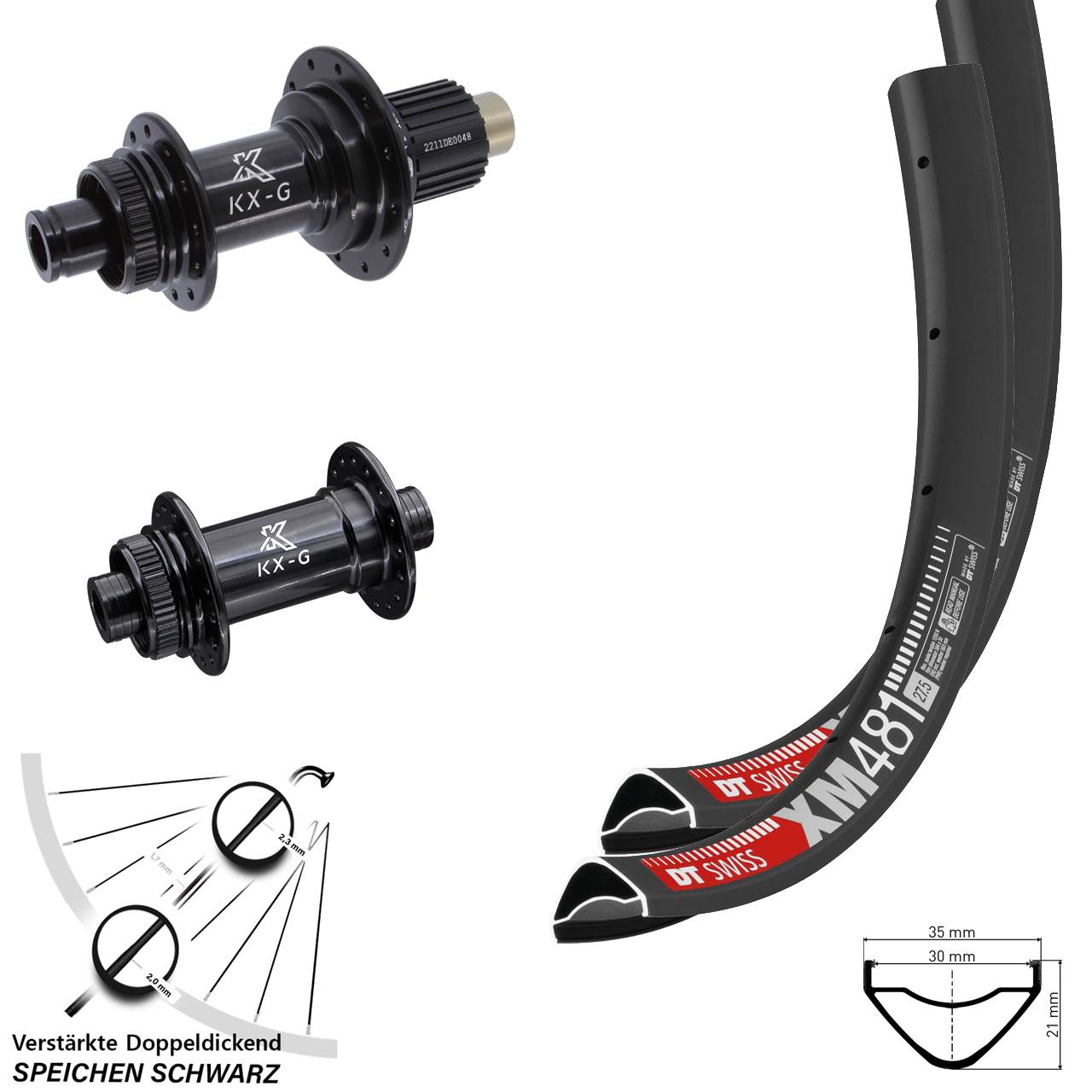 27,5 Zoll DT Swiss XM481 KX-G Disc Laufrad-Satz 15x100 12x142 Shimano Micro Spline