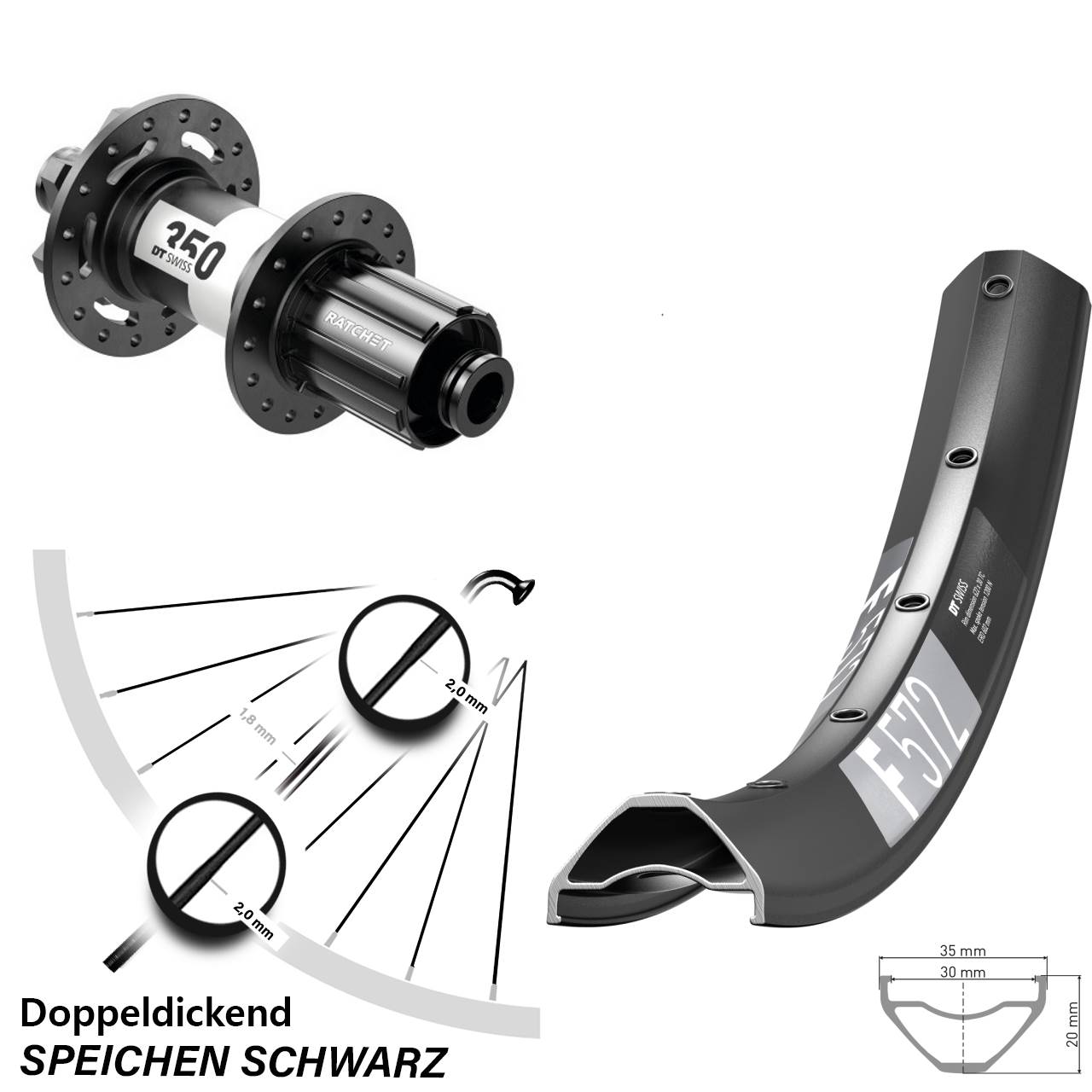Hinterrad 27,5 Zoll DT Swiss F572 350 6-Loch 8-11 fach 12x148