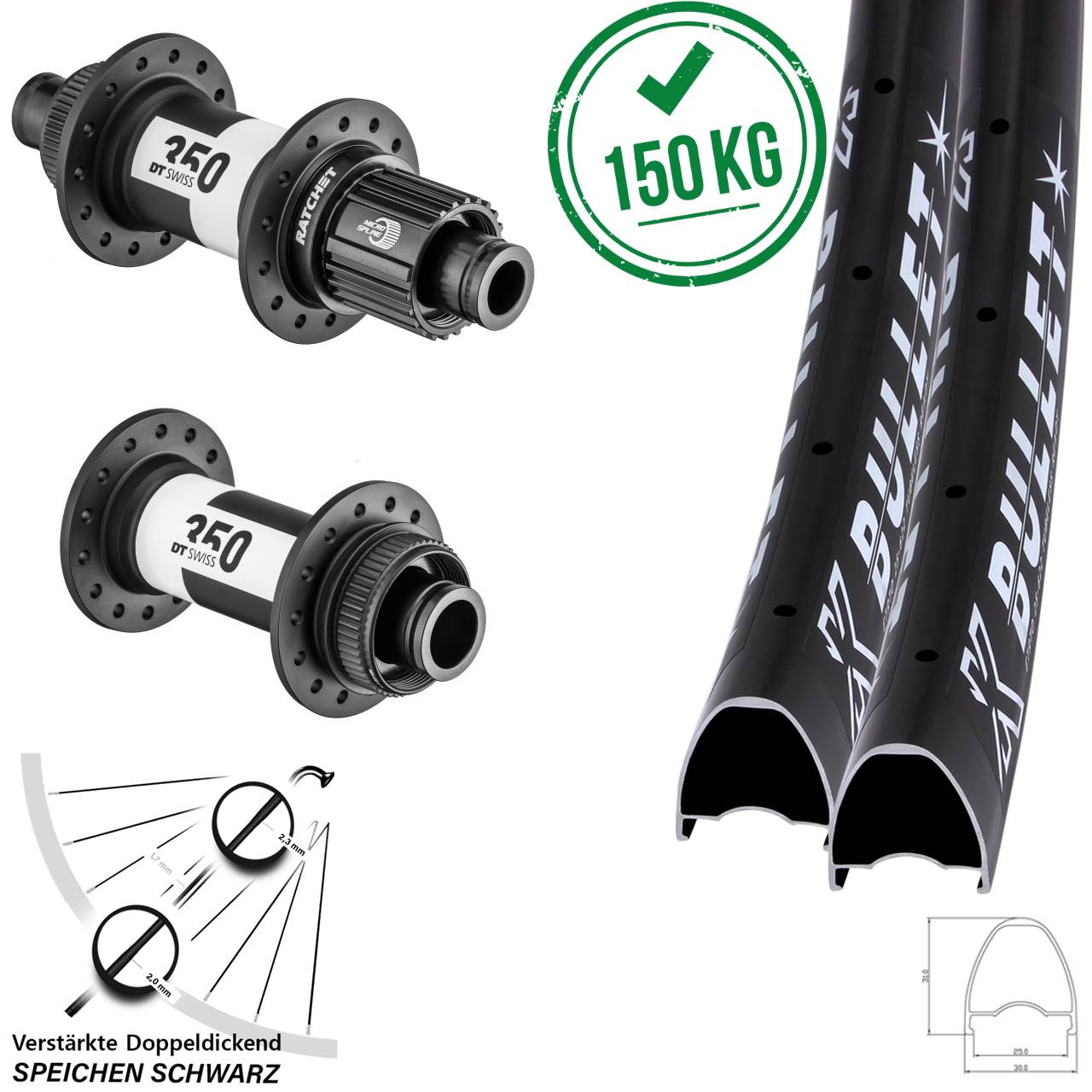 KX Bullet DT Swiss 350 28 Zoll Disc Laufradsatz 15x110 12x148 Micro Spline