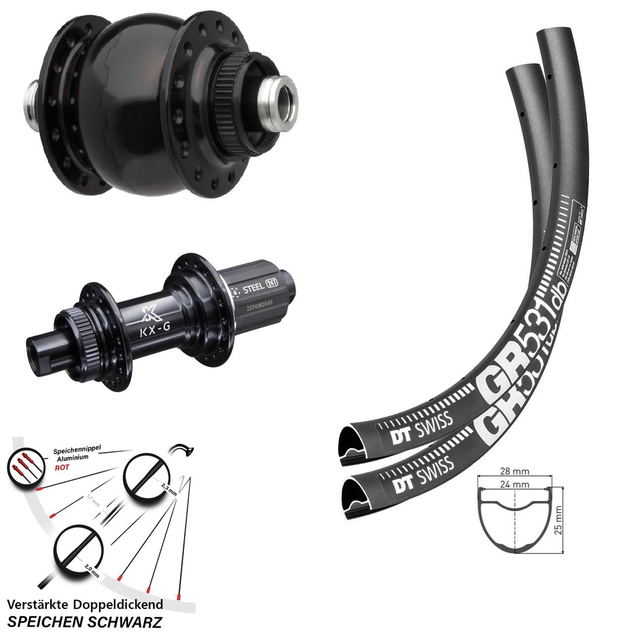 Disc Laufradsatz 650B DT Swiss GR 531 KX-GS verstärkt SON 28 8-12 fach 12x100/142