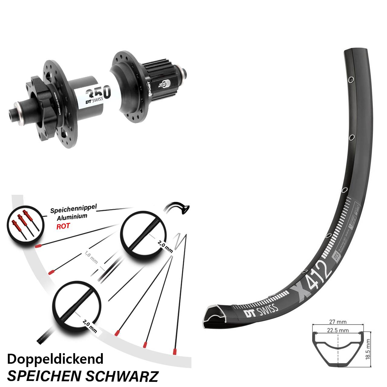 28-29 Zoll DT Swiss X412 DT Swiss 350 Boost 6-Loch Hinterrad QR Boost Micro Spline