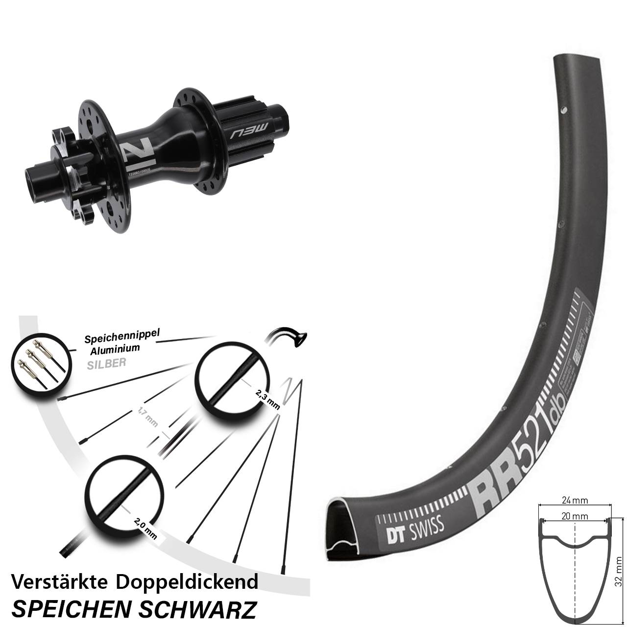 28 Zoll DT Swiss RR521 Novatec Superlight 6-Loch Hinterrad 12x142 Campa N3W