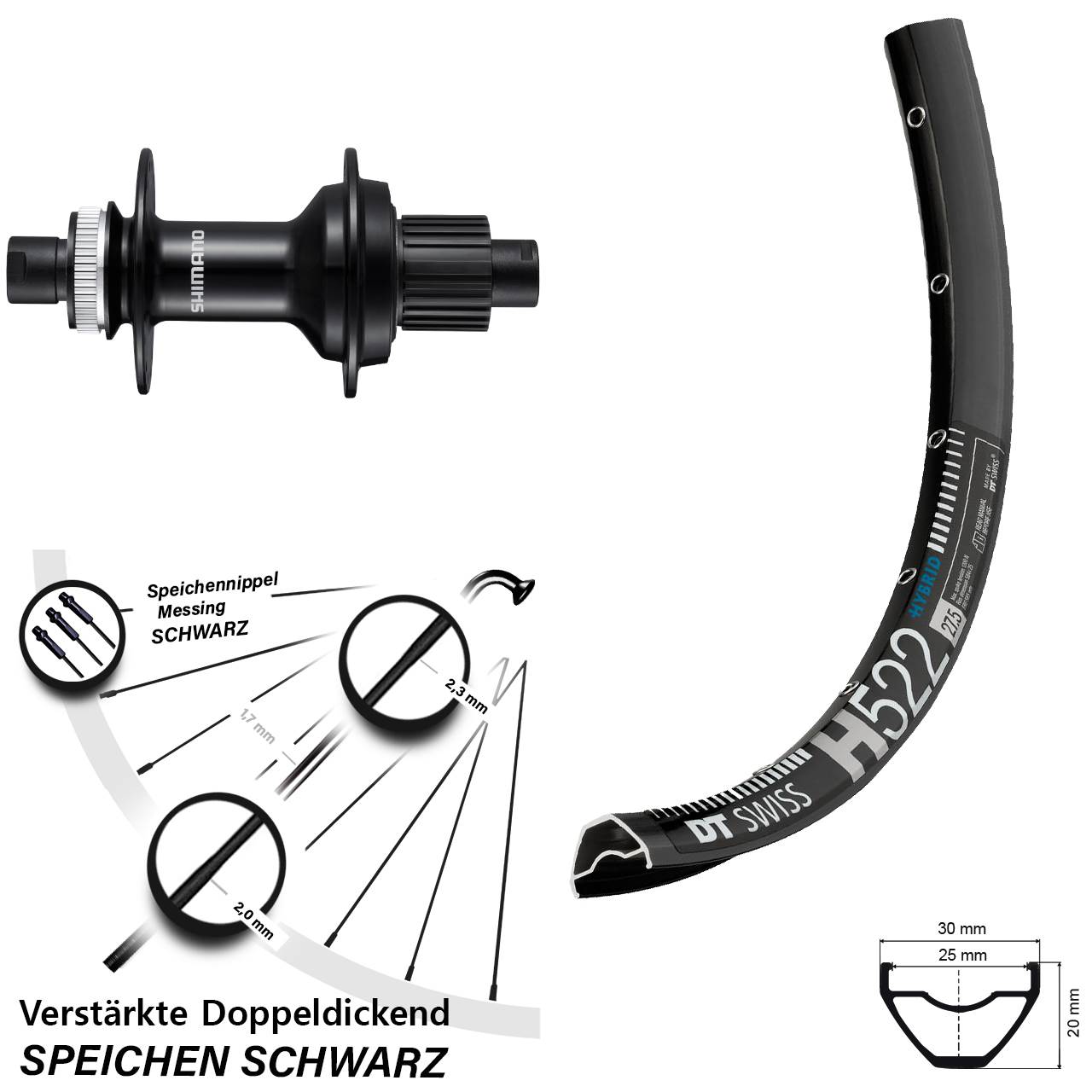 27,5 Zoll DT Swiss H522 Shimano FH-MT510B Boost Hinterrad 12x148 Micro Spline