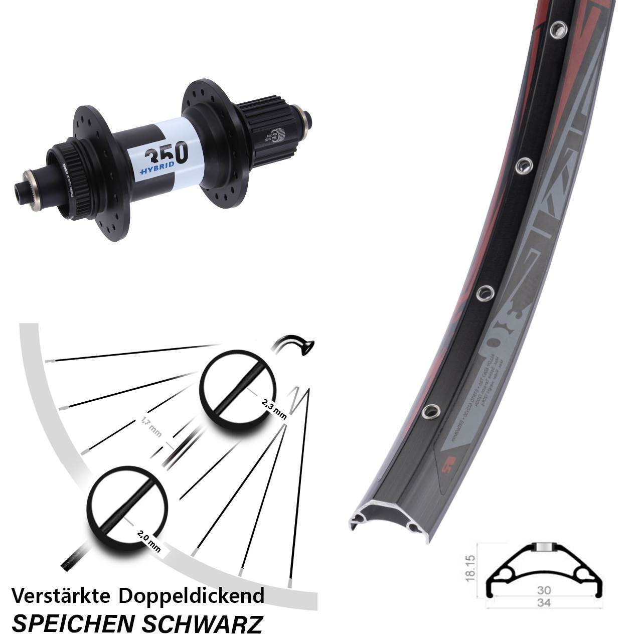 Rodi TRYP 30 DT Swiss 350 Hybrid 29 Zoll Disc Laufrad QR Boost Micro Spline