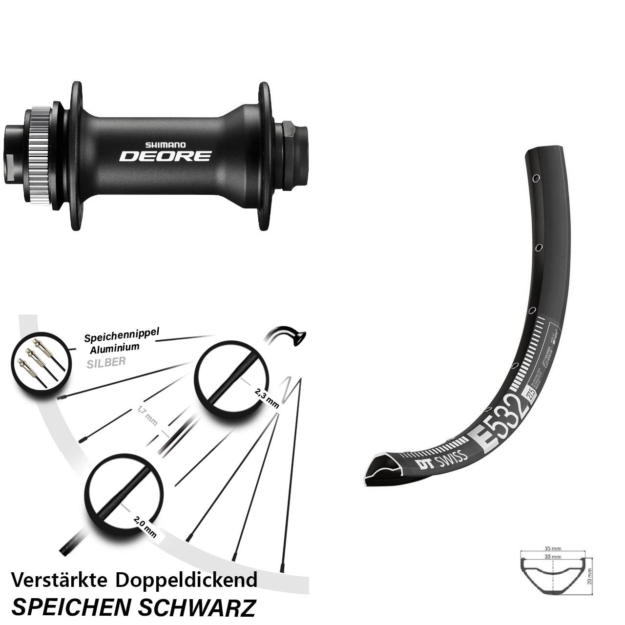 Boost Centerlock Vorderrad 15x110 27,5 Zoll DT Swiss E532 Shimano Deore