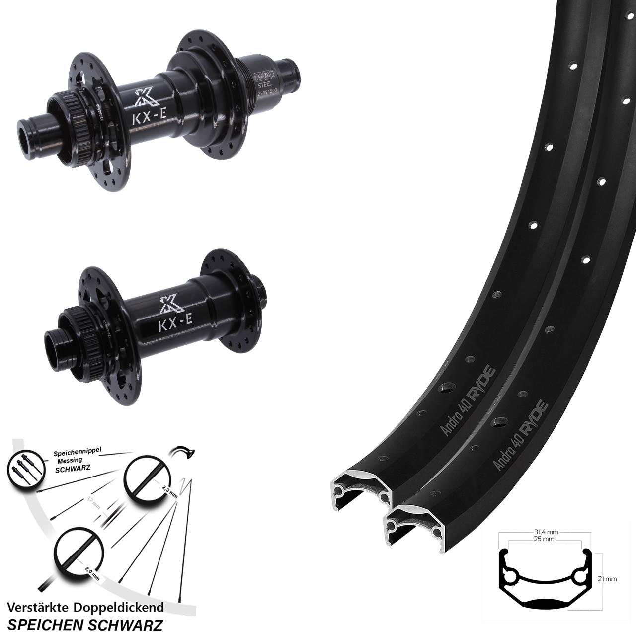 Disc Laufrad-Satz 26 Zoll Ryde Andra 40 KX-E Heavy Duty XD 11-12 fach 15x110 12x148