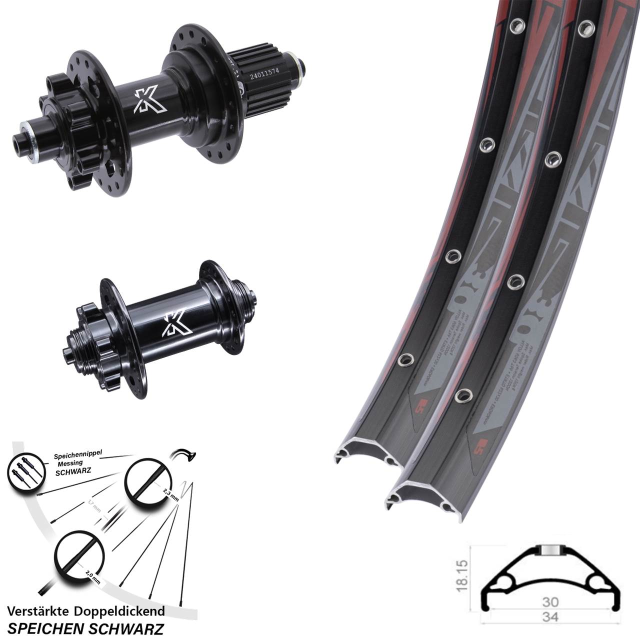 Laufradsatz 6-Loch für Schnellspanner 29 Zoll Rodi TRYP 30 KX-M Shimano Micro Spline