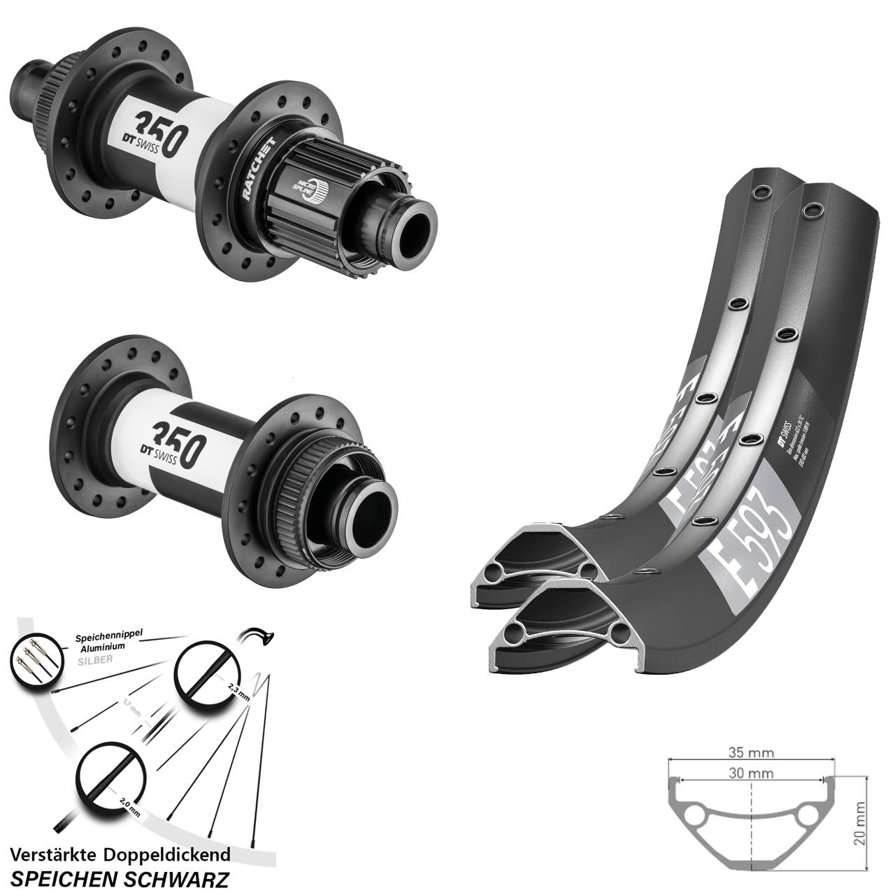Laufradsatz Centerlock 15x110 12x148 27,5 Zoll DT Swiss E 593 350 Micro Spline