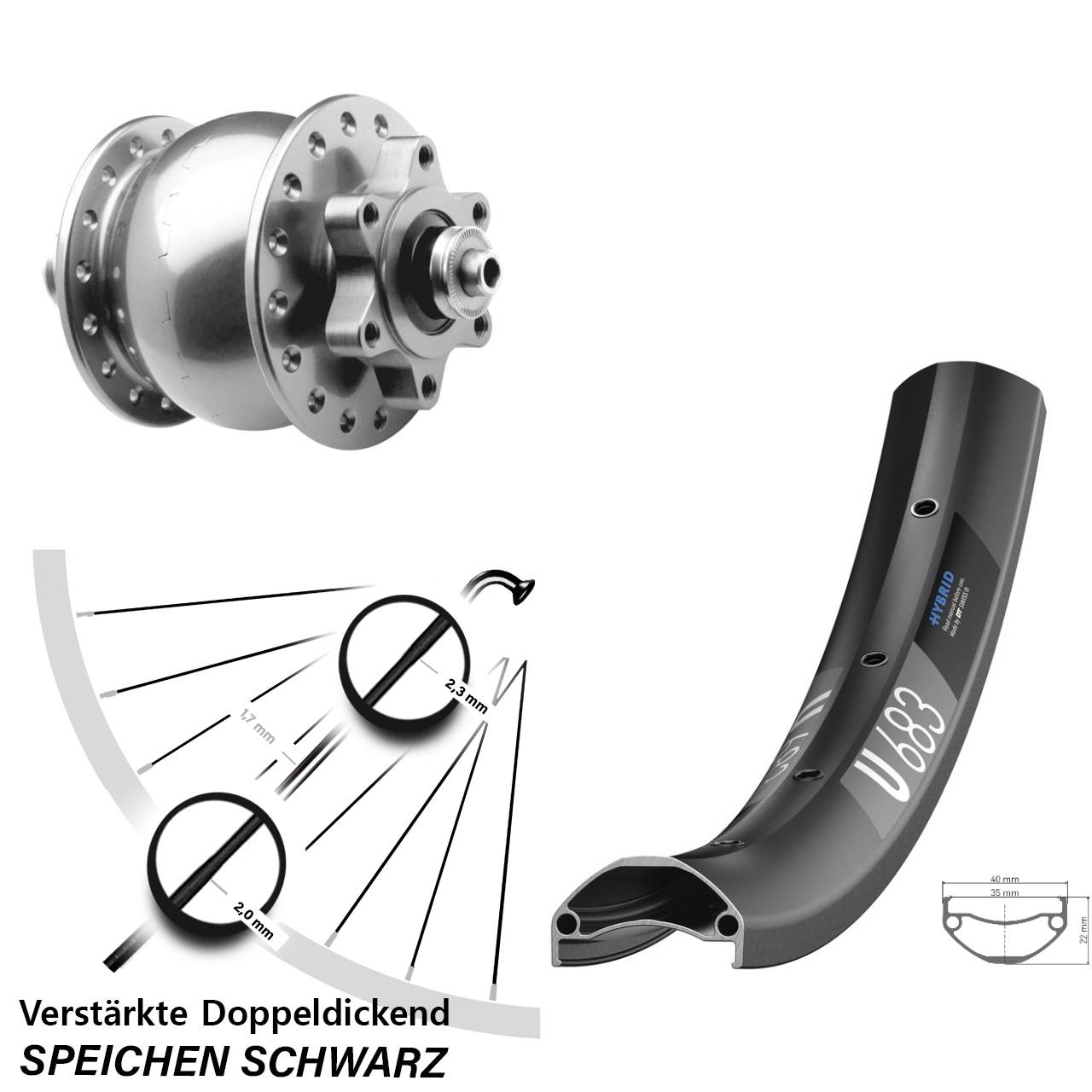 27,5 Zoll DT Swiss U 683 SON 28 6-Loch Nabendynamovorderrad QR