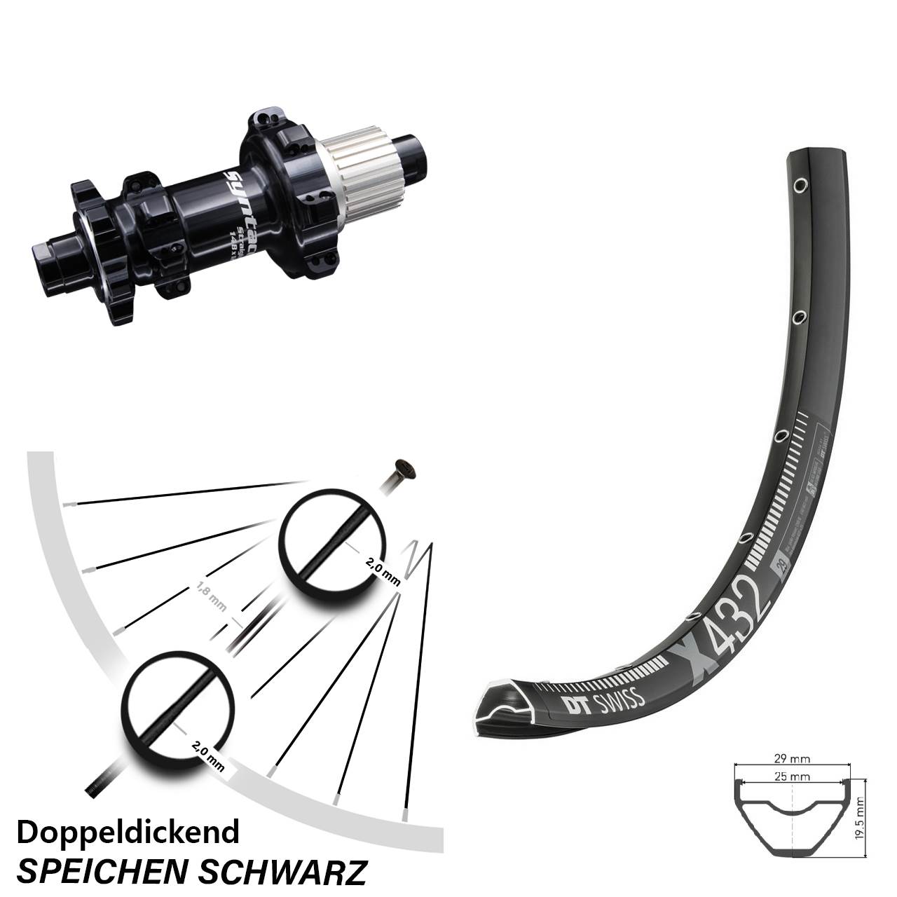 DT Swiss X 432 Boost Hinterrad 29 Zoll mit Syntace 12x148 mm Straightpull Nabe 12-fach