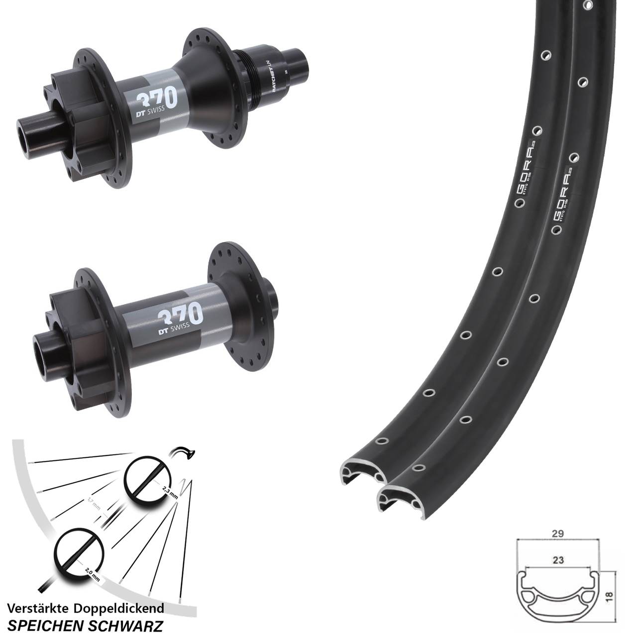 26 Zoll Gora 23 DT Swiss 370 Disc Laufrad-Satz 15x110 12x148 XD
