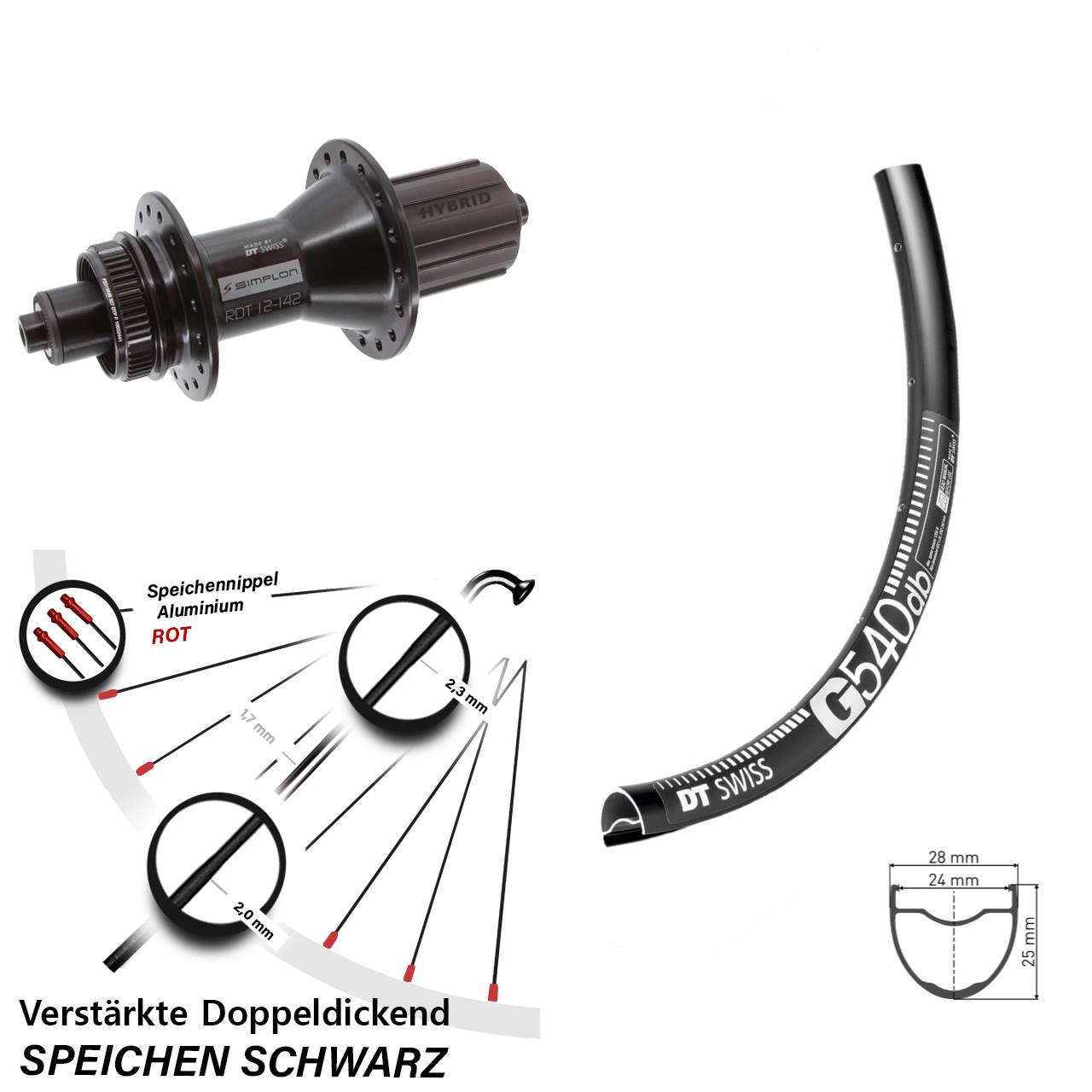28 Zoll DT Swiss G540-370 Hybrid Centerlock Hinterrad für Schnellspanner 8-11 fach