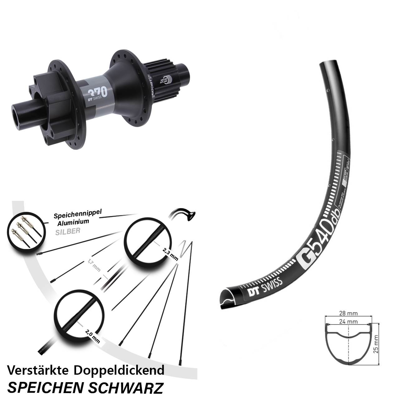 Hinterrad 6-Loch 12x142 28-29 Zoll DT Swiss G540-370 Micro Spline