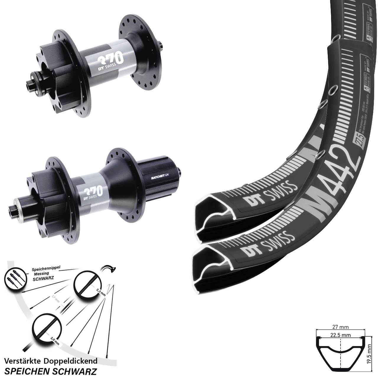 28-29 Zoll DT Swiss M 442 370 Disc Laufrad-Satz QR 8-11 fach HG