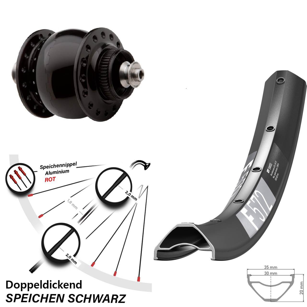 SON delux DT Swiss F 572 650B Centerlock Dynamovorderrad QR