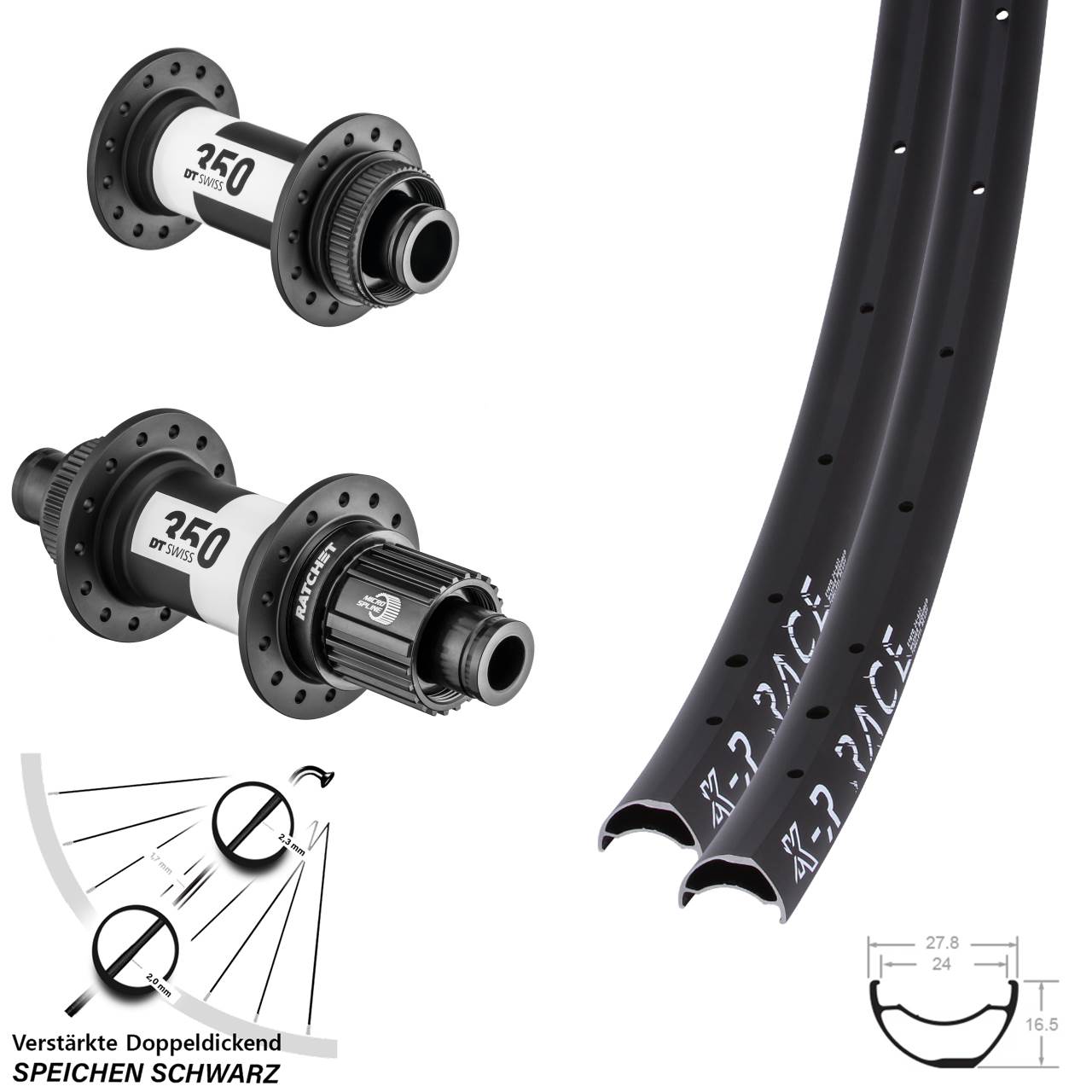 KX-R Race DT Swiss 350 Ratchet 36 28-29 Zoll Laufradsatz 15x100 12x142 Micro Spline
