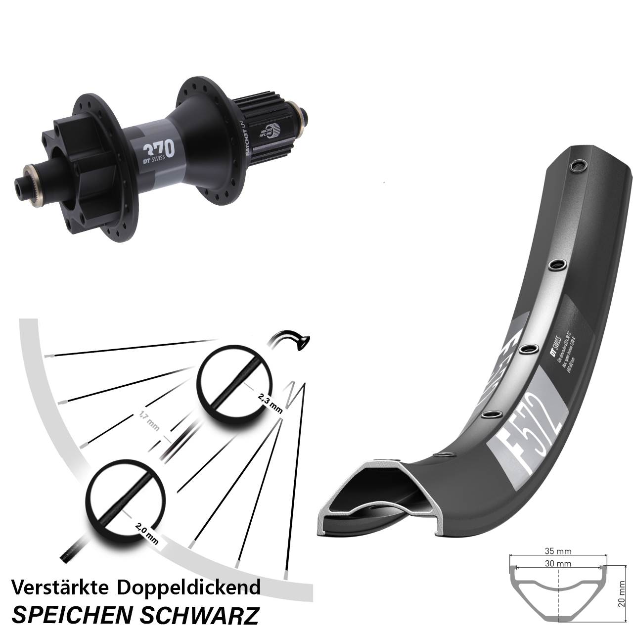 Disc Laufrad 29 Zoll DT Swiss F572-370 Shimano Micro Spline für Schnellspanner