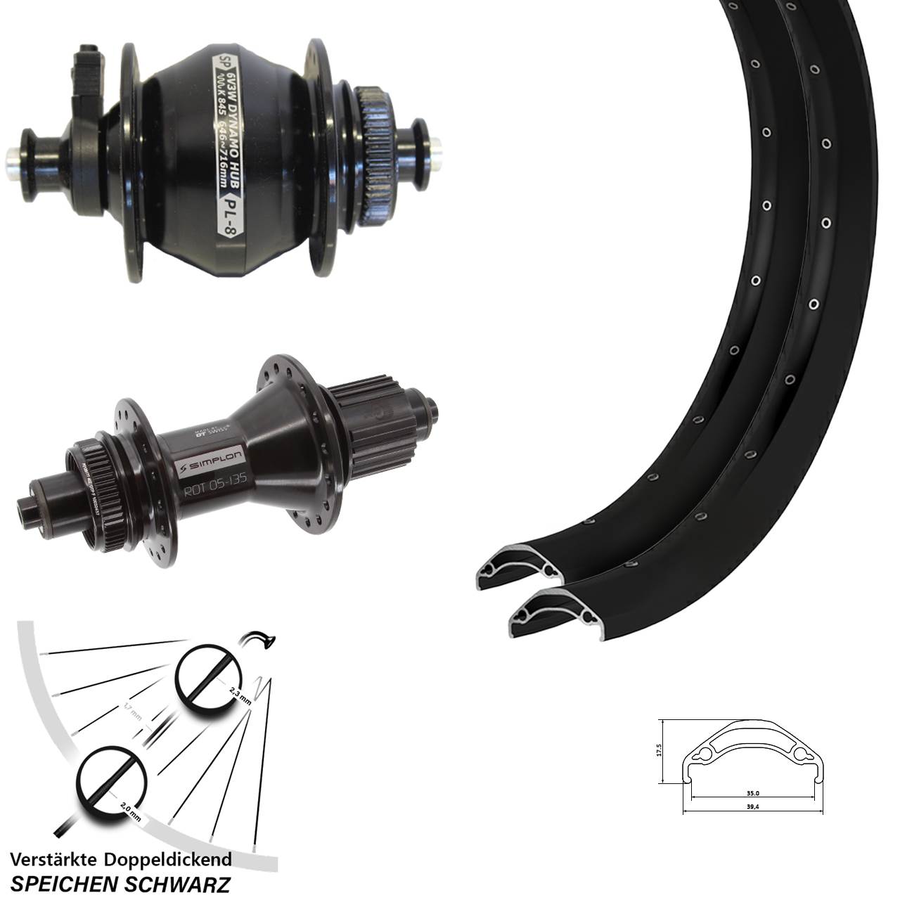 Ryde Disc 35 DT Swiss 370 Hybrid SP PL-8 29 Zoll Laufradsatz QR Micro Spline