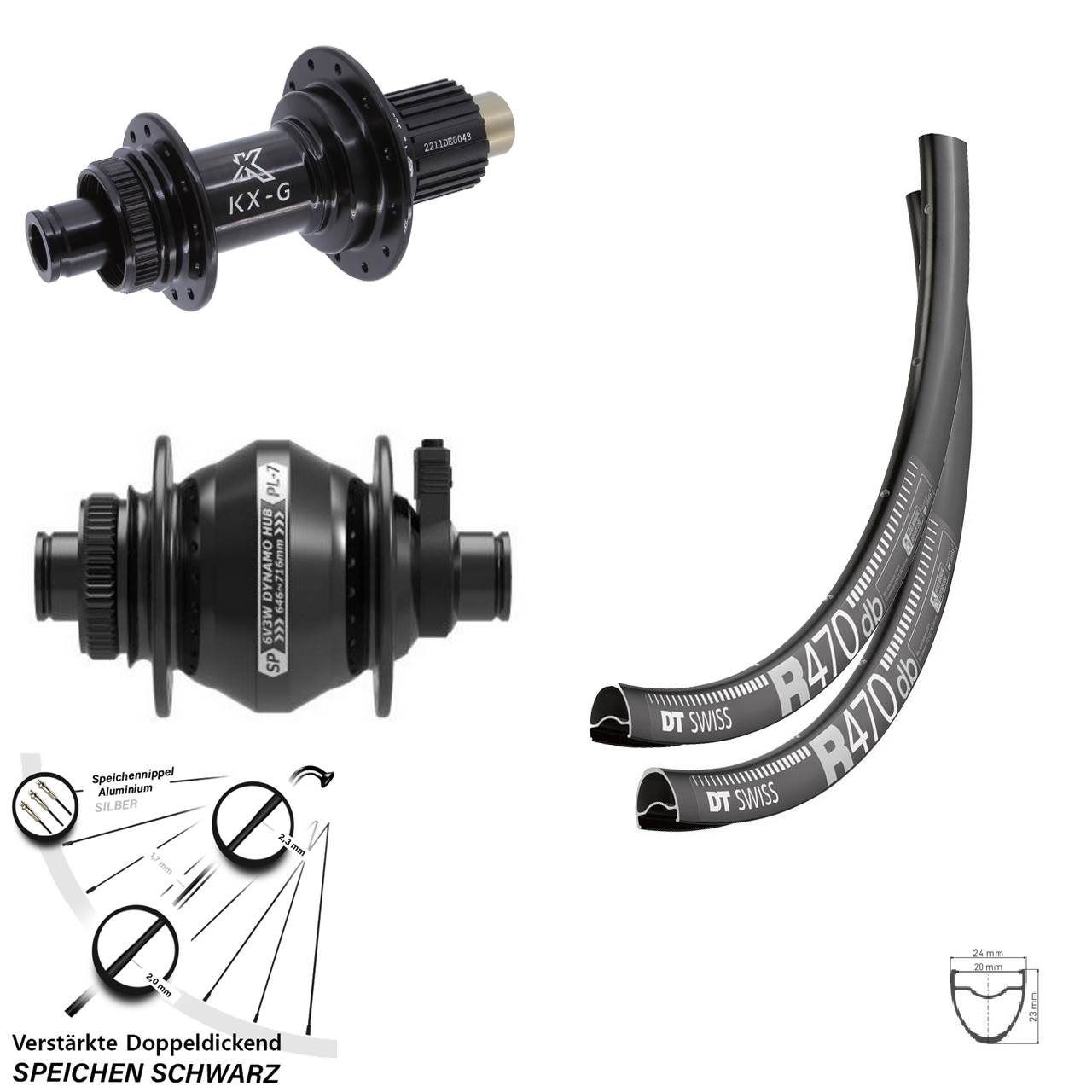 DT Swiss R470 KX-G SP PL-7 28 Zoll Disc Laufradsatz 12x100/142 Micro Spline