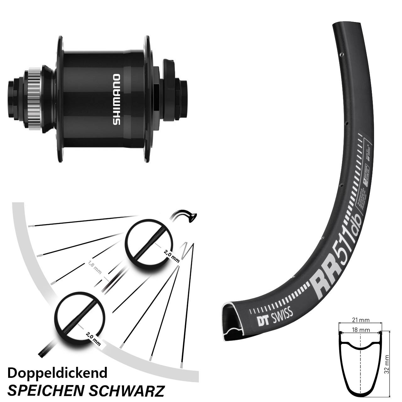 DT Swiss RR 511 Shimano DH-UR708-3D 28 Zoll Centerlock Dynamovorderrad 15x100