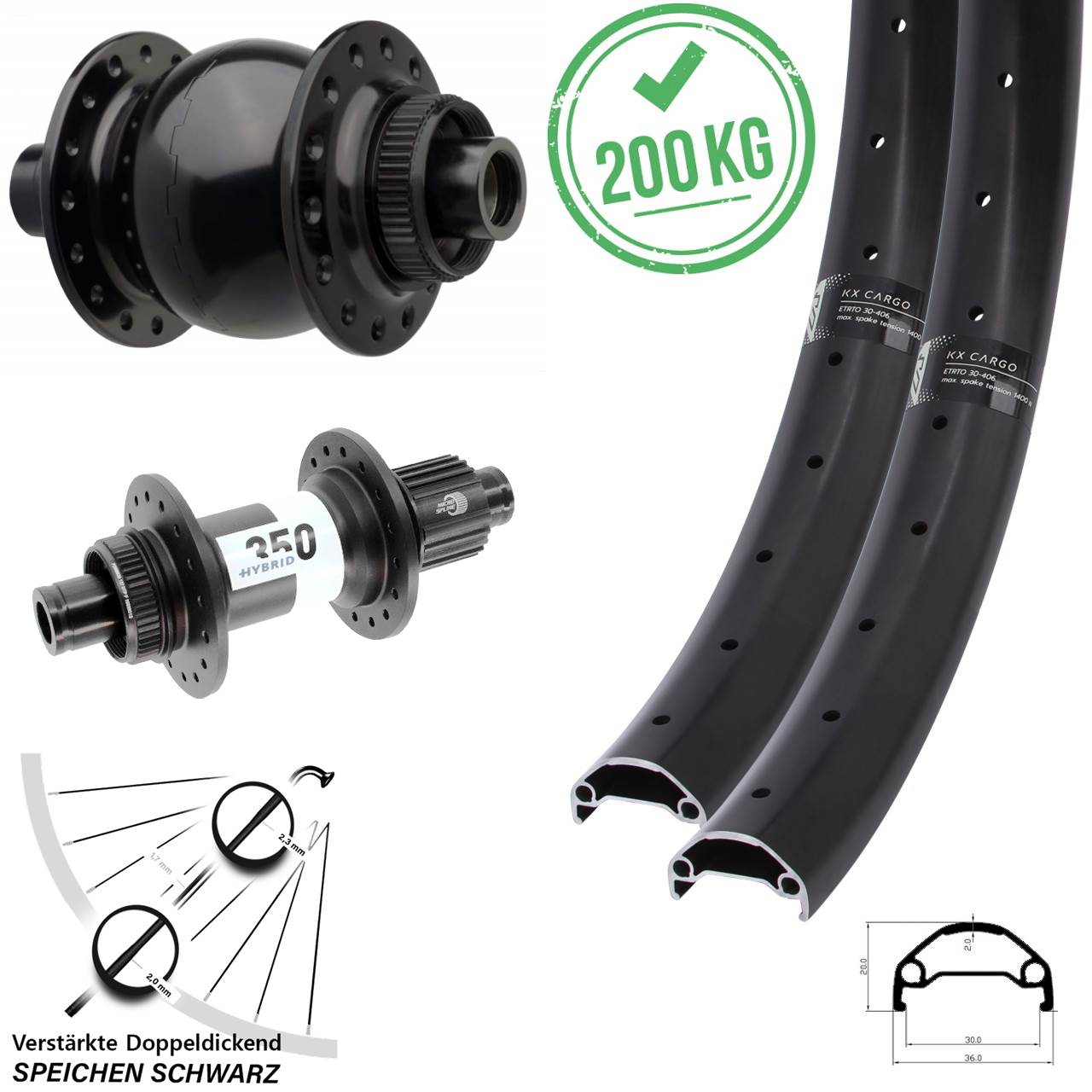 27,5 Zoll KX Cargo DT Swiss Hybrid 350 SON 28 Boost Laufradsatz Disc Micro Spline