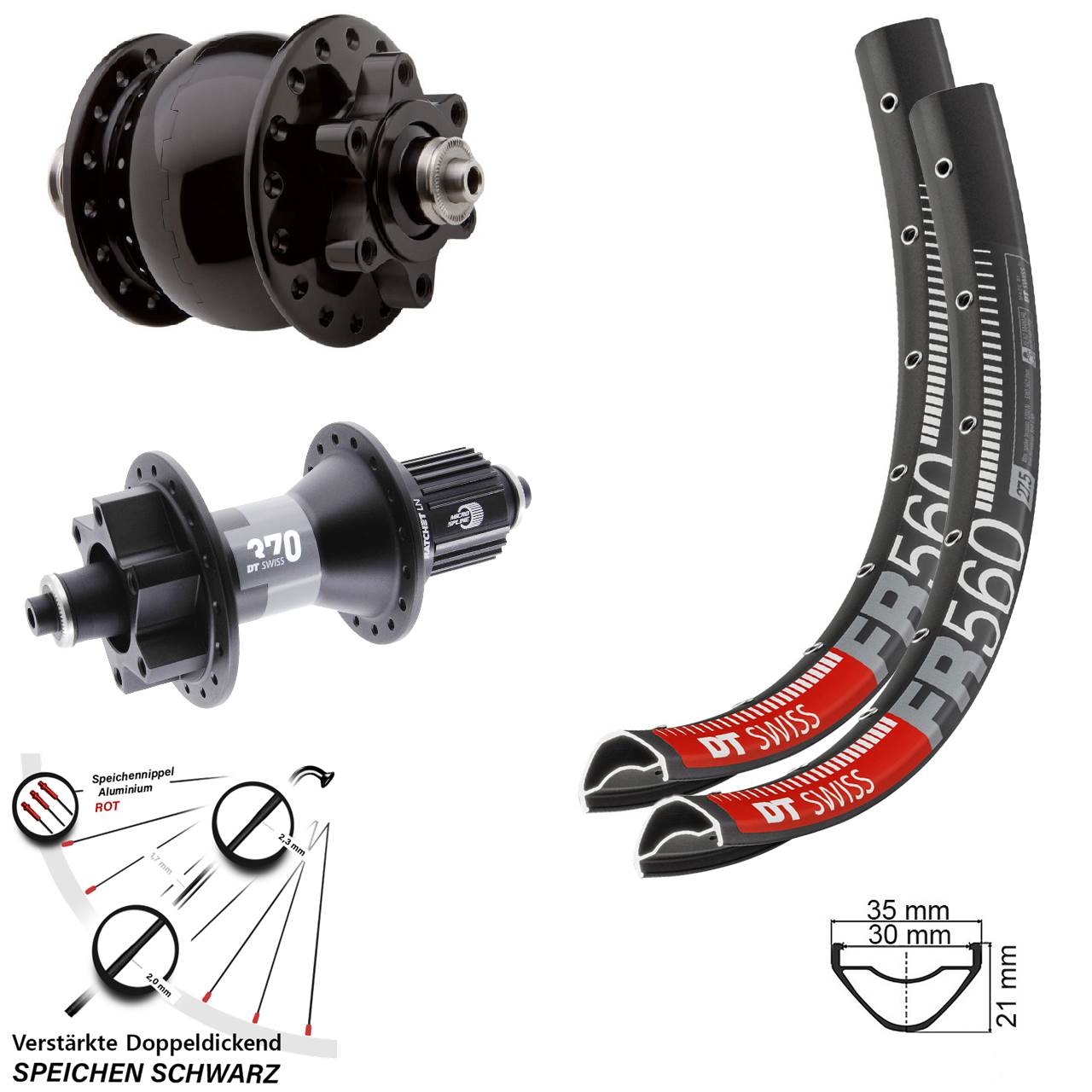 Disc Laufradsatz für Schnellspanner 26 Zoll DT Swiss FR 560 370 SON 28 Micro Spline