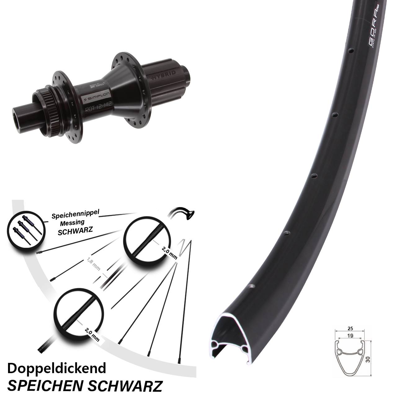 Centerlock Hinterrad 12x142 28 Zoll Gora Plus DT Swiss 370 Hybrid 8-11 fach HG