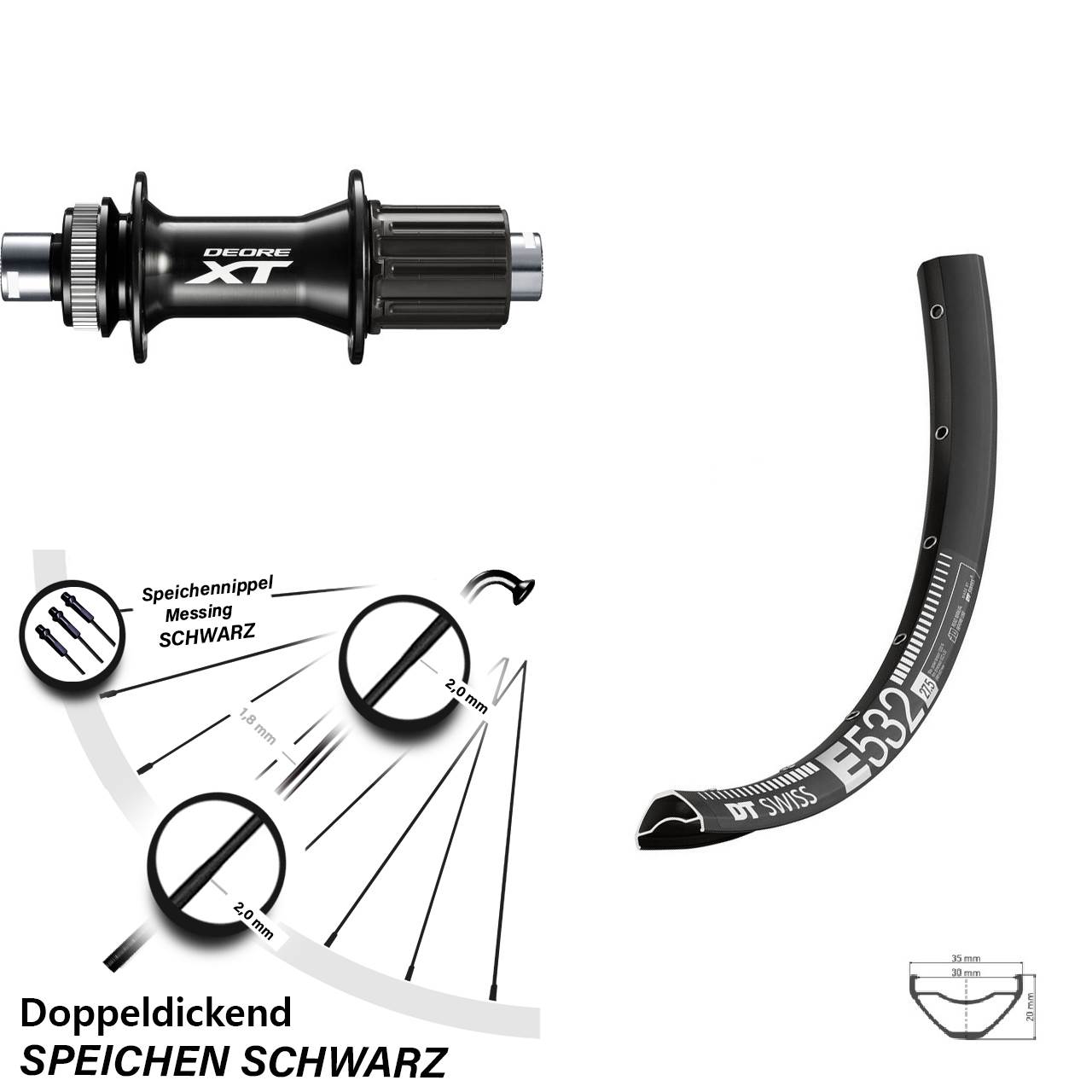 DT Swiss E 532 Shimano FH-M8010-B 27,5 Zoll Disc Hinterrad 12x148 8-11 fach HG