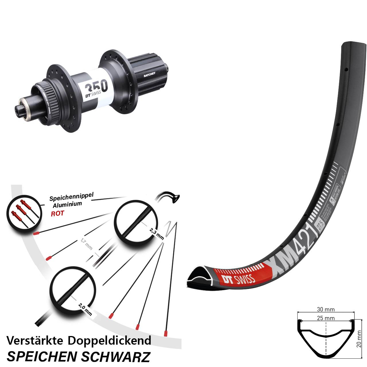 Hinterrad Centerlock 29 Zoll DT Swiss XM 421-350 Road 11-12 fach für Schnellspanner