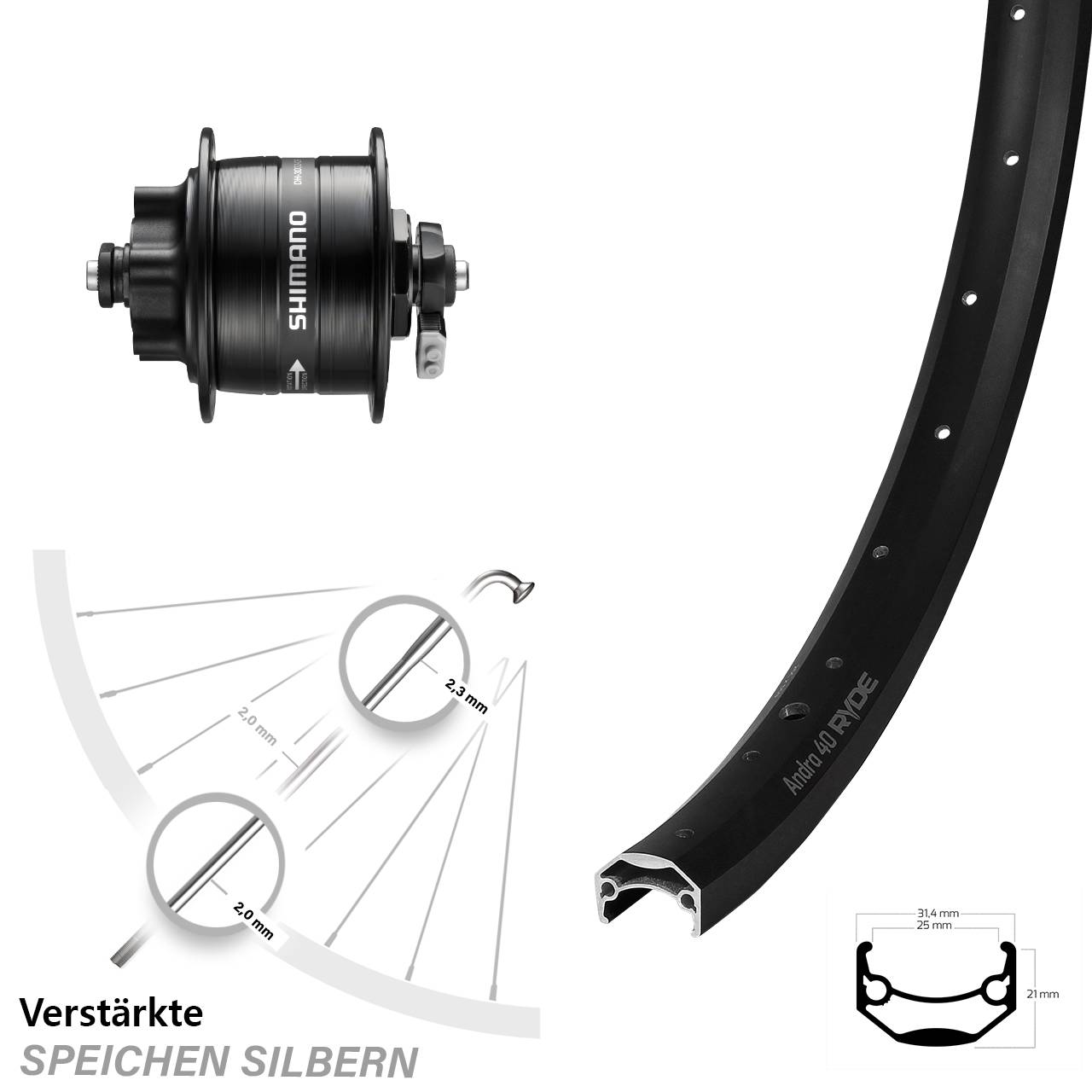 24 Zoll Ryde Andra 40 Shimano DH-3D32-QR 6-Loch