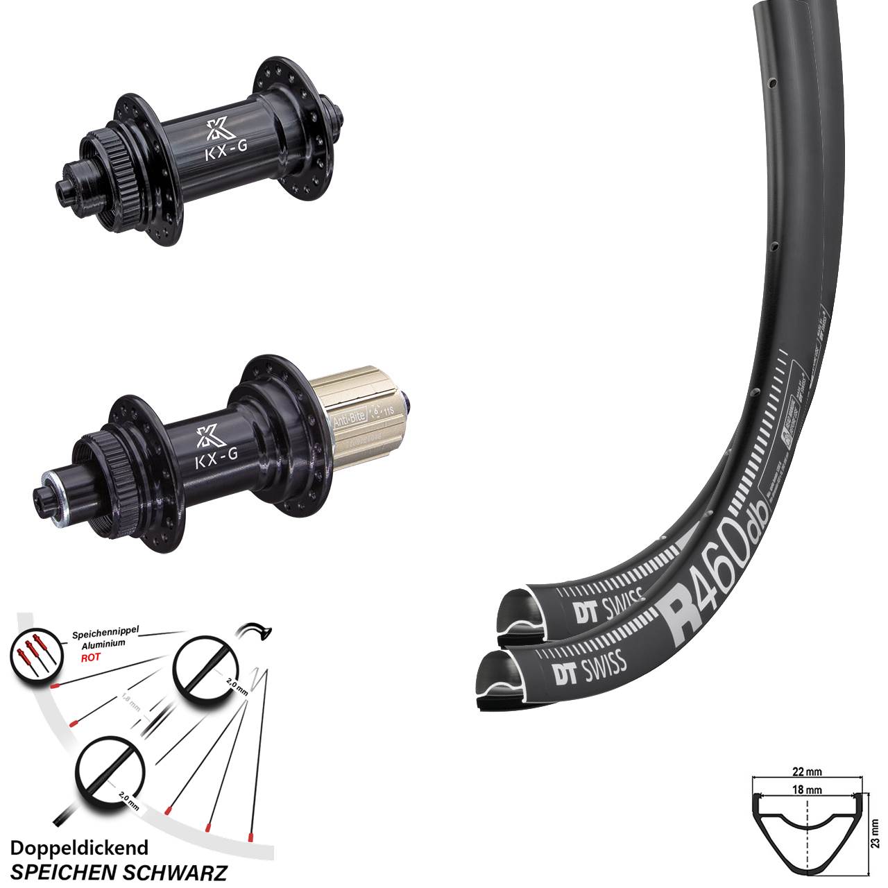 28 Zoll Laufradsatz Road Disc DT Swiss R460 mit Nabe KX-G QR Shimano 8-12 fach