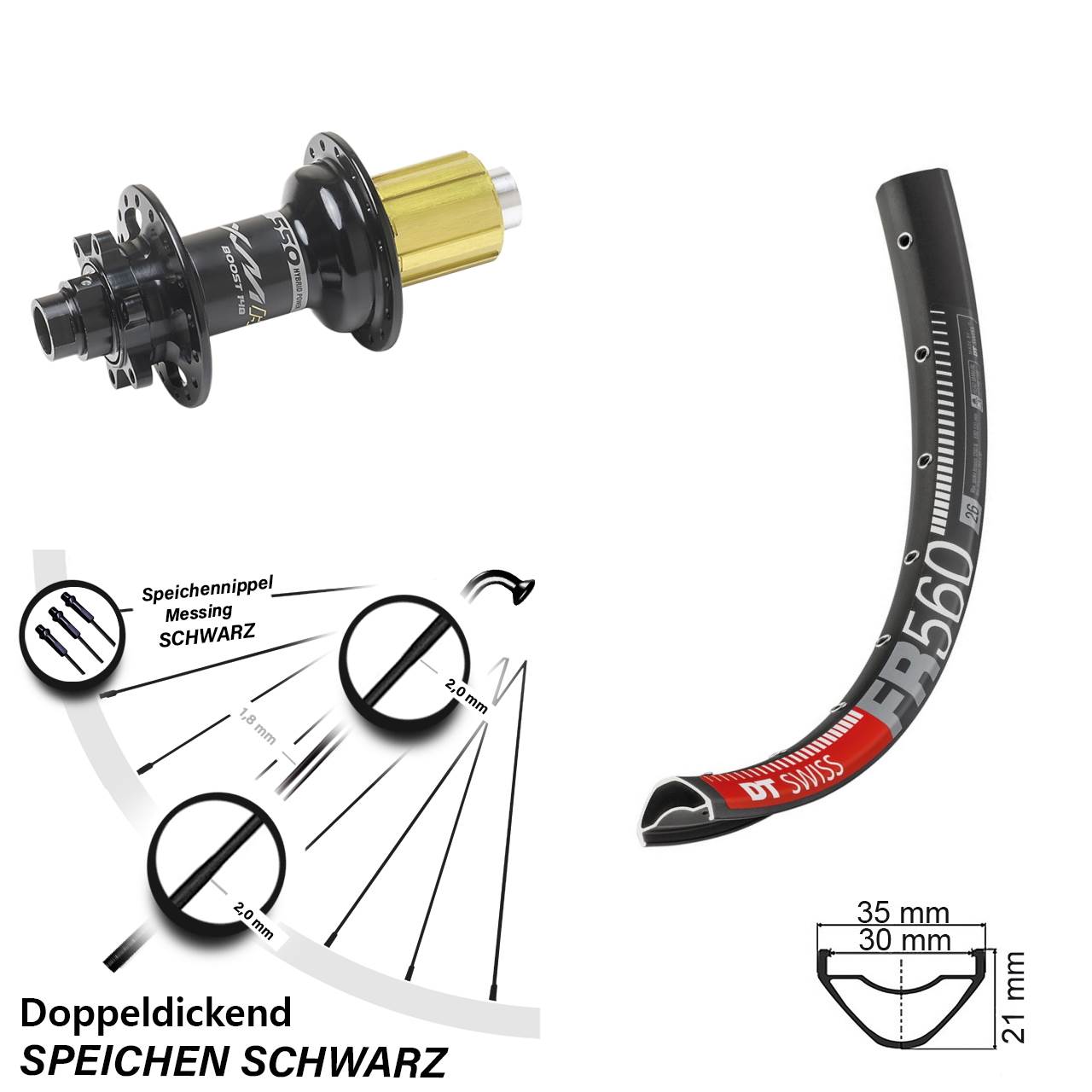 26 Zoll DT Swiss FR560 Miche XMH 550 Boost Disc Laufrad 12x148 Boost 8-11 fach