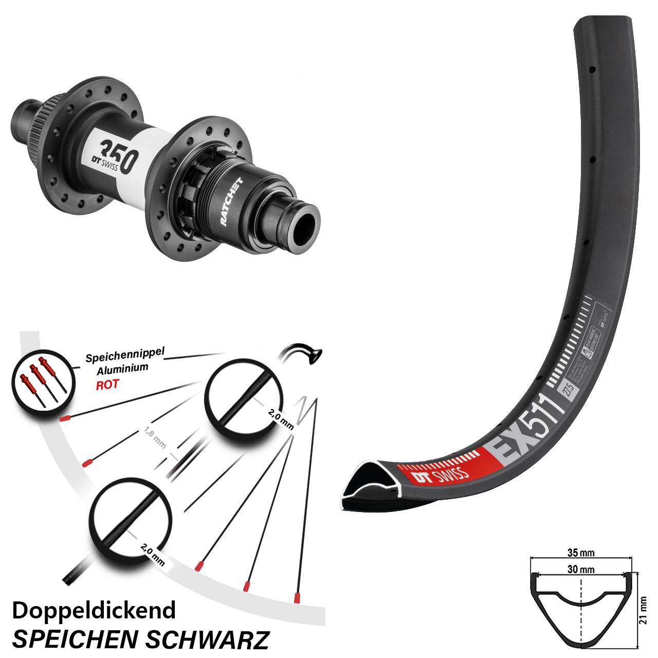 DT Swiss EX 511 DT Swiss 350 27,5 Zoll Disc Laufrad 12x142