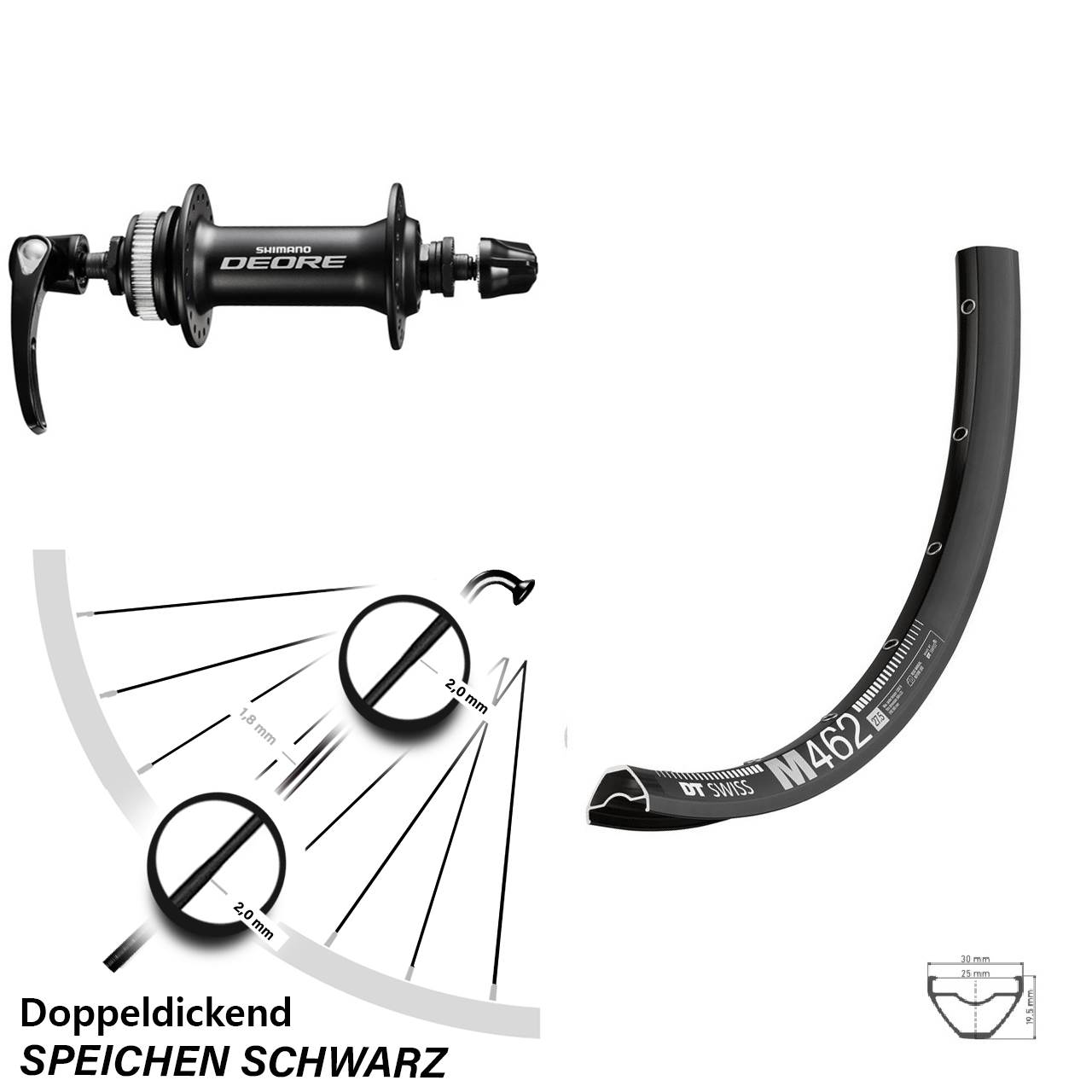 DT Swiss M462 Shimano HB-M6000 650B Centerlock Vorderrad für Schnellspanner