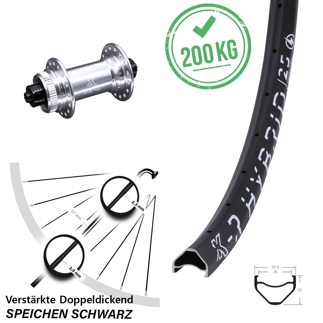 26 Zoll KX-R Hybrid 25 Laufrad für Schnellspanner