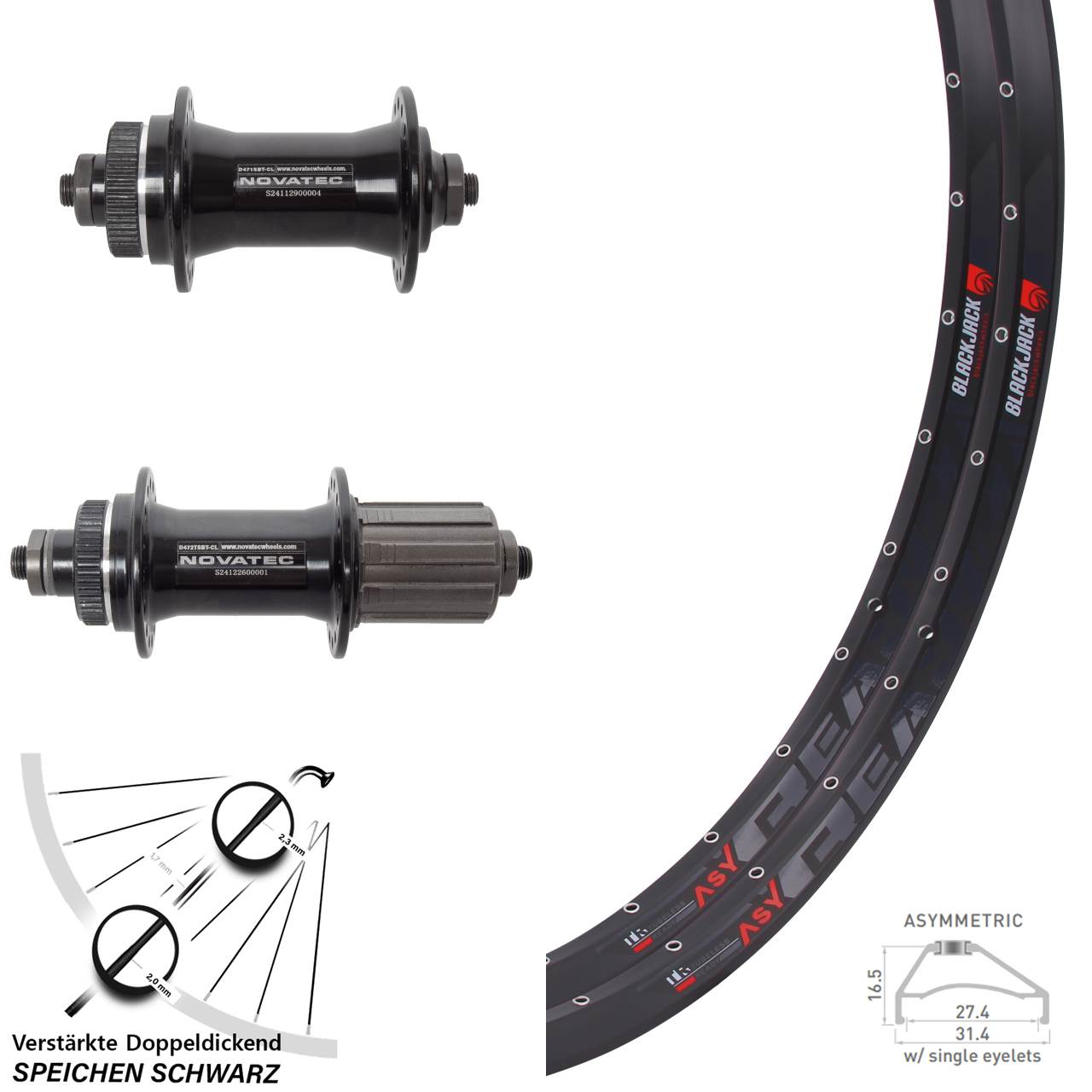 Laufradsatz Centerlock 27,5 Zoll Rodi Ready 27 Novatec D471 D472 8-12 fach HG QR