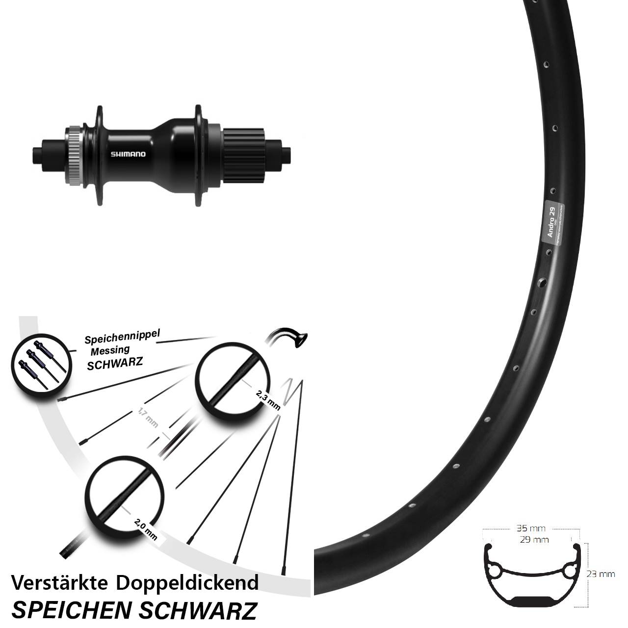 Hinterrad Centerlock QR Ryde Andra 29 Zoll Shimano FH-QC500-MS Micro Spline