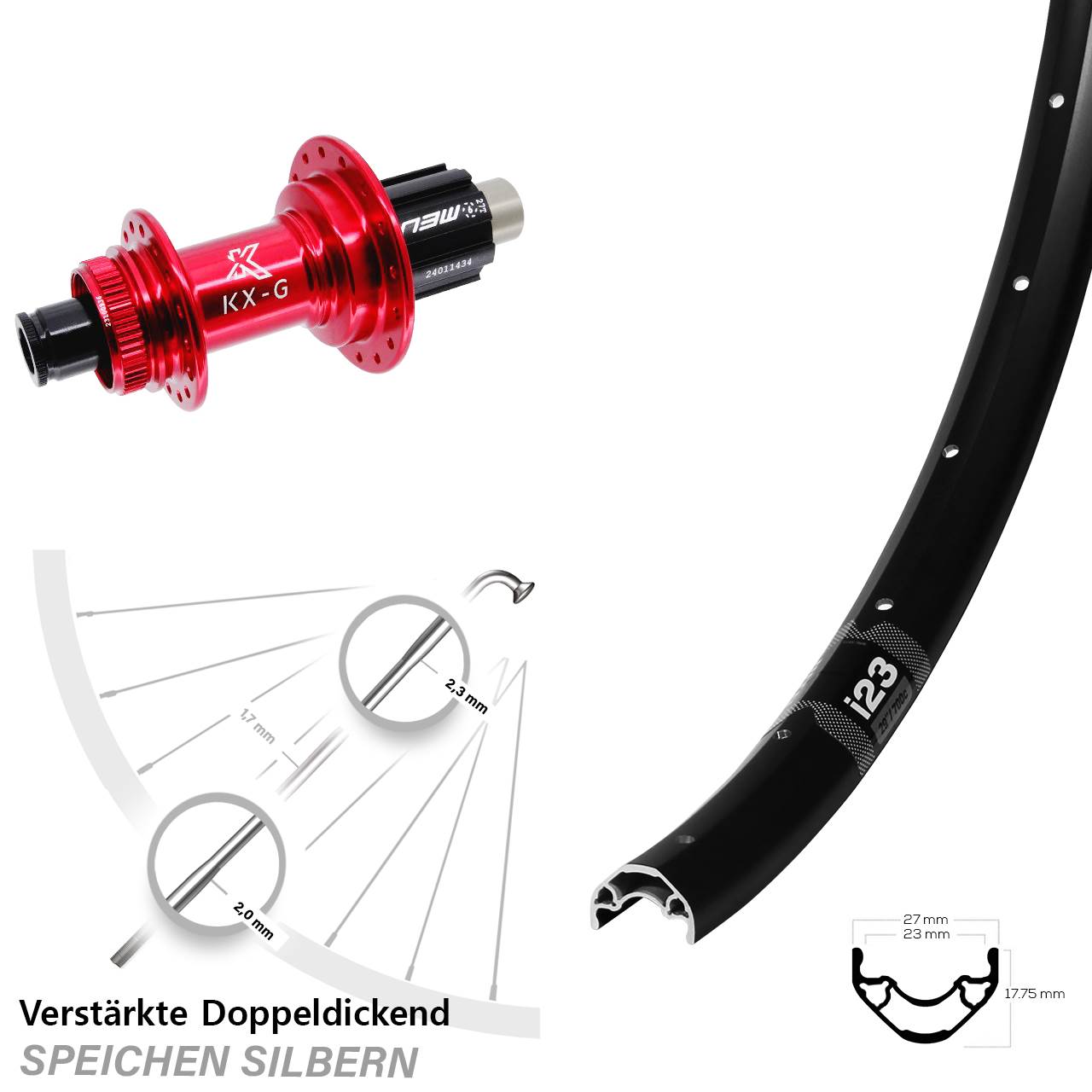 29 Zoll WTB i23 ST KX-G rot Centerlock Hinterrad 12x142 Campa N3W