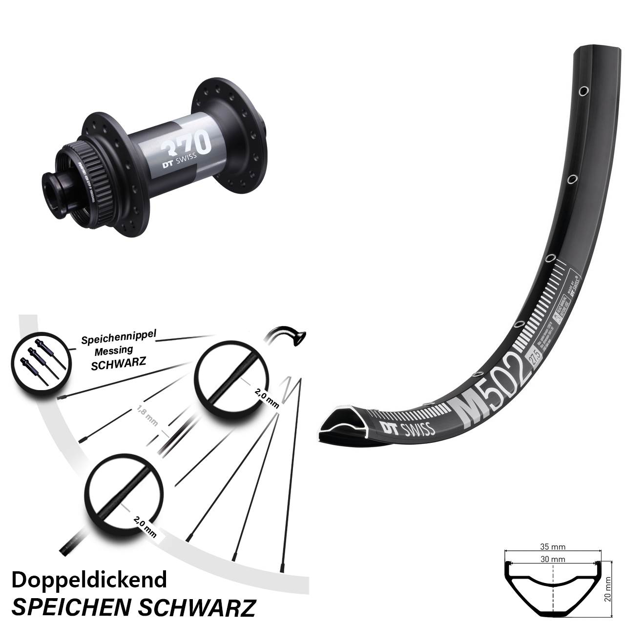 29 Zoll DT Swiss M 502-370 Disc Vorderrad 15x100