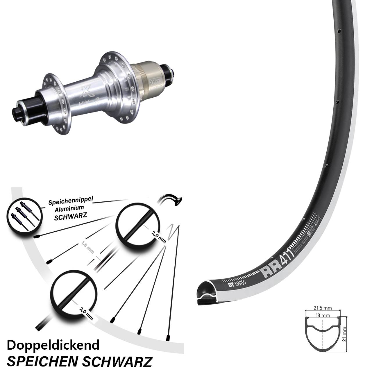 Hinterrad QR 28 Zoll DT Swiss RR 411 KX-R XDR
