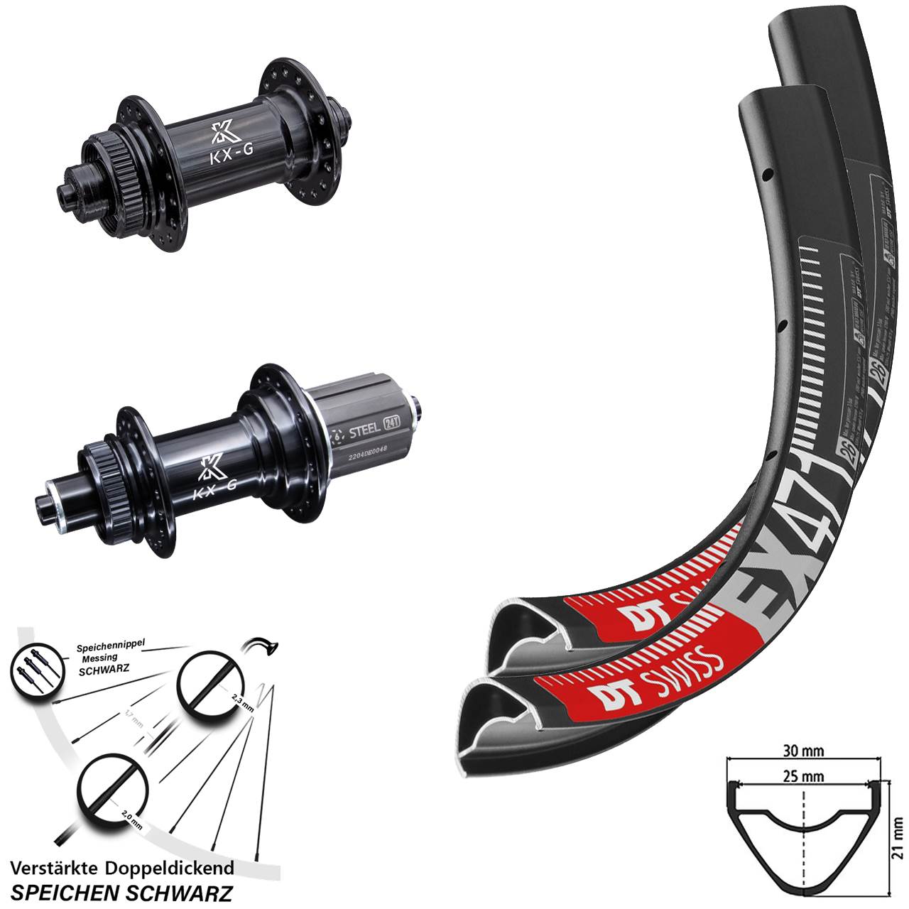 26 Zoll DT Swiss EX471 KX-GS verstärkt Laufradsatz für Schnellspanner 8-12 fach HG