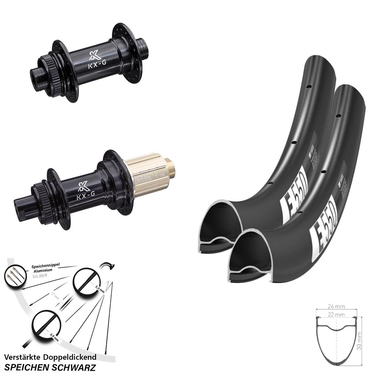 Disc Laufrad-Satz 28 Zoll DT Swiss E 550 KX-G 8-12 fach HG 15x100 12x142