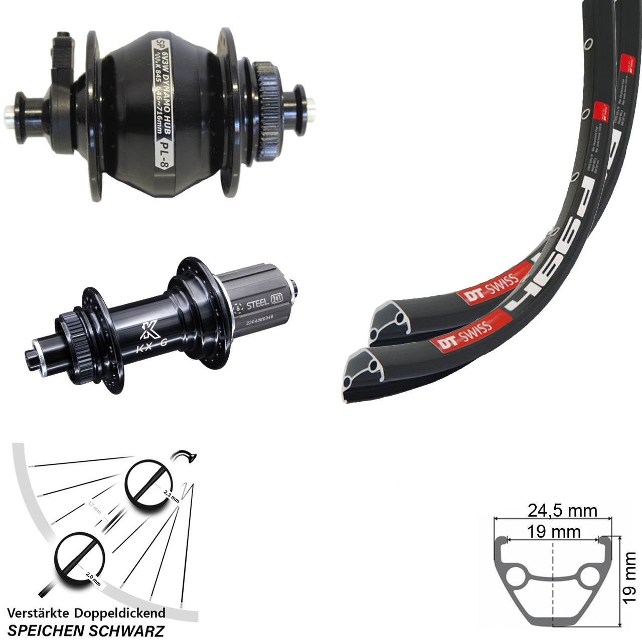 DT Swiss 466 KX-GS verstärkt Shutter PL-8 28 Zoll Disc Laufrad-Satz QR 8-12 fach HG