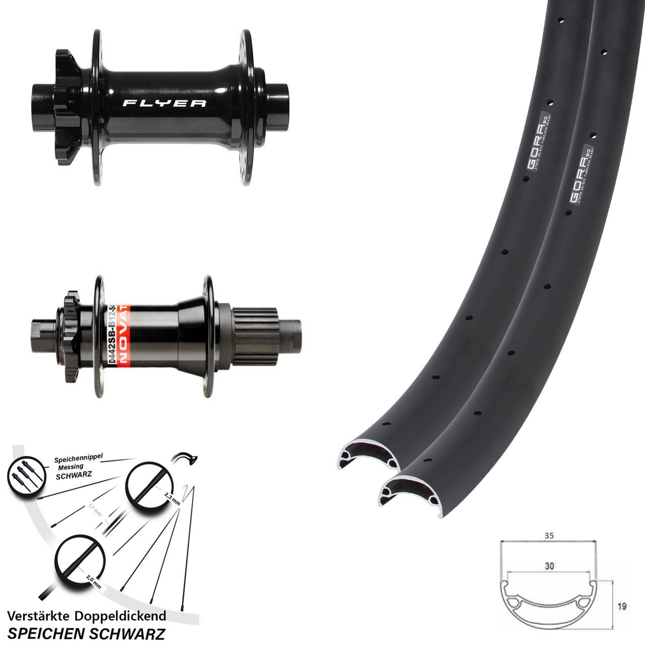 6-Loch Laufradsatz 29 Zoll Gora 30 Formula DC711 Novatec D442 Micro Spline 15x110 12x148