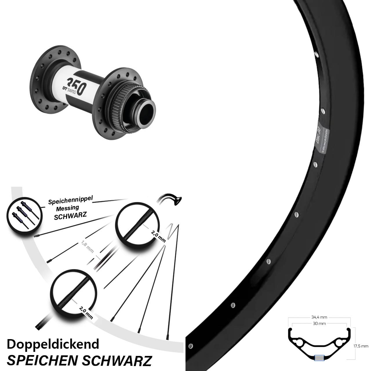 27,5 Zoll Ryde Disc 30 DT Swiss 350 Disc Laufrad 15x100