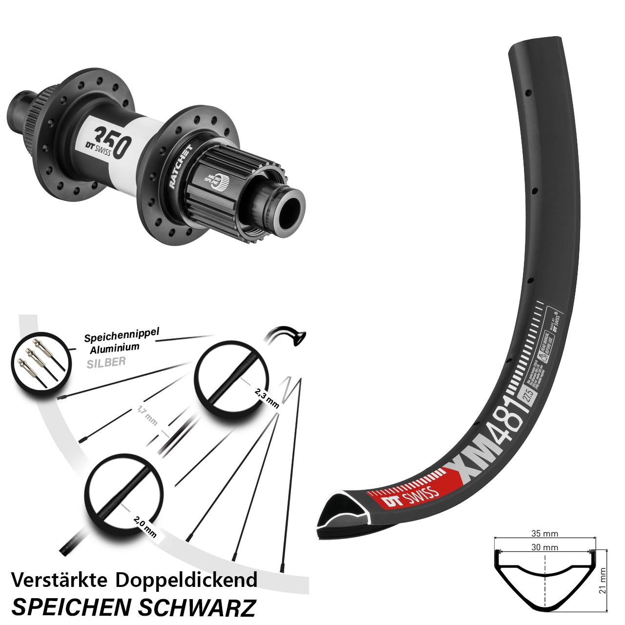 Hinterrad Centerlock 12x142 29 Zoll DT Swiss XM481-350 Ratchet 36 Micro Spline